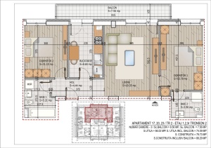 Apartament 3 camere, etaj 3, nr 23, suprafata 74.09 mpt - Img 1