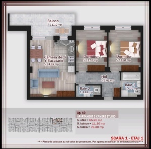 Apartament 3 camere nr 10/17 scara 1 - suprafata 76.30 mpt - FIRST ONE - Calitei - Theodor Pallady - PROMOTIE cu PARCARE inclusa - Img 5