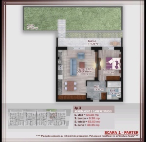 Apartament 2 camere cu GRADINA nr 3 scara 1 - suprafata 63.50 + 40.35 mp - FIRST ONE - Calitei - Theodor Pallady - - PROMOTIE cu PARCARE inclusa