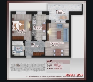 Apartament 2 camere cu TERASA nr 27 scara 4 - suprafata 63.10 mpt - FIRST ONE - Calitei - Theodor Pallady - - PROMOTIE cu PARCARE inclusa