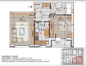 Apartament 2 camere decomandat, etaj parter, nr 13, suprafata 53.74 mpt, Ideal Residence Calitei