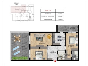 Apartament 3 camere decomandat cu DRESSING si TERASA, tip PENTHOUSE, scA, nr23, 76.25+38.80 mp, Theodor Pallady, Victor Brauner, Metrou N.Teclu