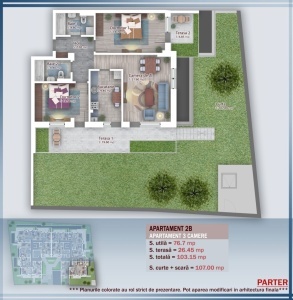 Apartament 3 camere decomandat cu GRADINA PROPRIE, nr 2, sc B, suprafata 103+100 mp, Theodor Pallady, Nicolae Teclu