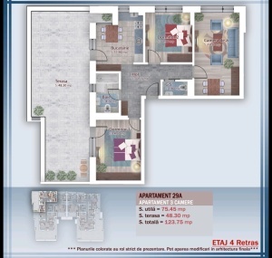 Apartament 3 camere decomandat cu TERASA tip PENTHOUSE, et 4, nr 29 sc A, suprafata 123.75 mpt, Theodor Pallady, Nicolae Teclu