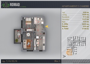 Apartament 2 camere decomandat, Suprafata 58.54 mpt, Romad By Romco, Apartamente noi Theodor Pallady
