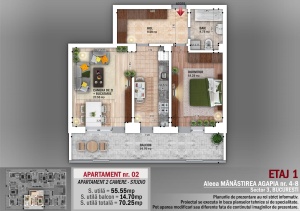 Apartament 2 camere, Metrou Nicolae Grigorescu , Nr 02, Et 1, suprafata 70.25mpt - Img 3