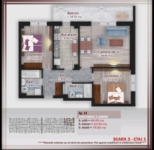 Apartament 3 camere decomandat nr 30 scara 3 - suprafata 79.55 mpt - FIRST ONE - Calitei - Theodor Pallady - Sector 3