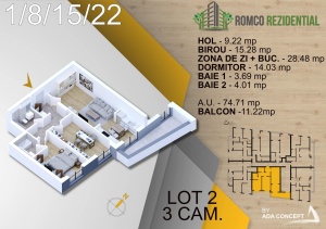 Apartament 3 camere, etaj 2, suprafata 85.93 mpt, Romco Bratarii - Img 1