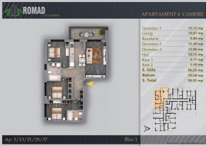 Apartament 4 camere, suprafata 97.31 mpt, Romad By Romco, Apartamente noi Theodor Pallady