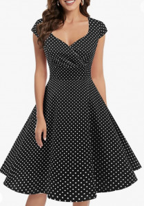 Rochie Sofia negru cu buline albe - Img 1