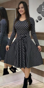 Rochie Cataleya negru cu buline albe