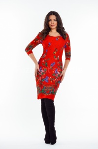 Rochie Flora rosu cu imprimeu - Img 1