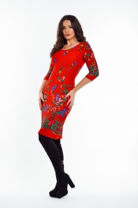 Rochie Flora rosu cu imprimeu - Img 2