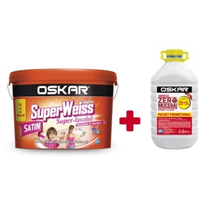 Vopsea Super-Lavabila OSKAR Superweiss Anti-Mucegai SATIN - 15L + Amorsa 4L