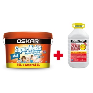 Vopsea Super-Lavabila OSKAR Superweiss Anti-Mucegai MAT - 15L + Amorsa 4L