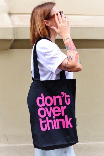 sacosa cu bretele lungi negru "don't overthink" - Img 2
