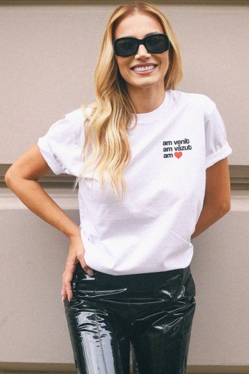 tricou unisex alb "am venit. am vazut. am inima." - Img 1