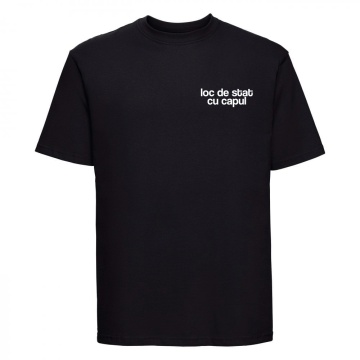 tricou unisex negru "loc de stat cu capul" - Img 2