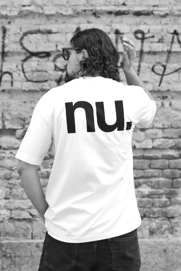 tricou unisex oversize alb "nu." - Img 1