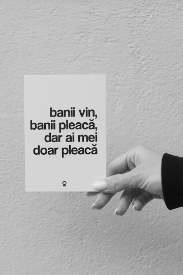 carte postala "banii vin, banii pleaca"