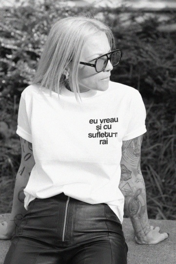 tricou unisex alb "eu vreau si cu sufletu-n rai" - Img 1