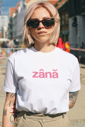 tricou unisex alb cu sclipici roz "zana"