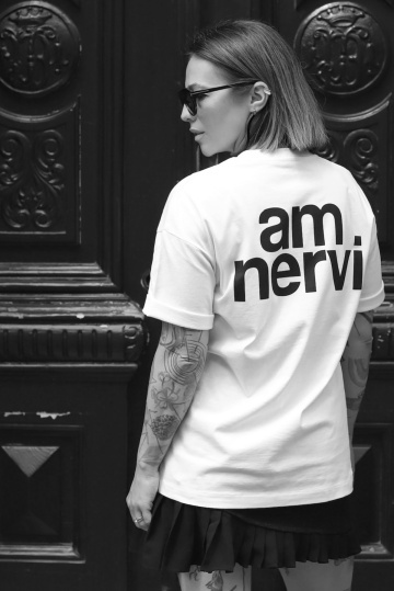 tricou unisex oversize alb "am nervi"
