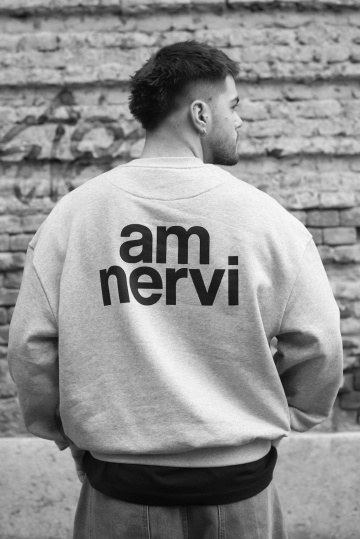bluza unisex oversize gri "am nervi"