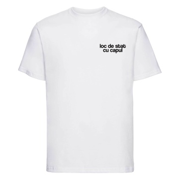 tricou unisex alb "loc de stat cu capul" - Img 2