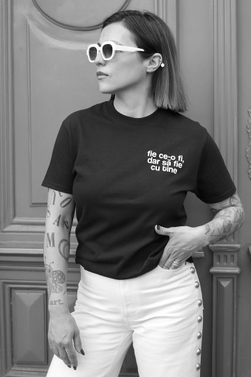 tricou unisex negru "fie ce-o fi"
