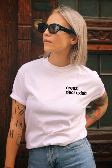 tricou unisex alb "creez, deci exist"