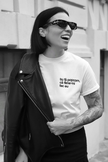 tricou unisex alb "tu fa popcorn"