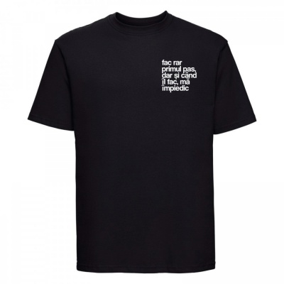 tricou unisex negru "fac rar primul pas" - Img 2