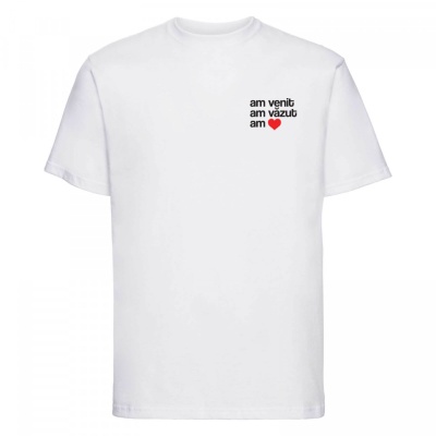 tricou unisex alb "am venit. am vazut. am inima." - Img 2