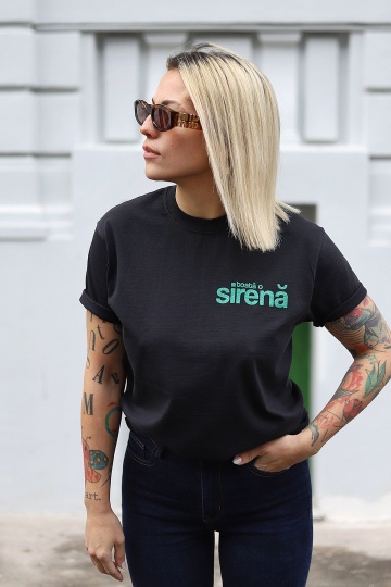tricou unisex negru sclipici "toata o sirena"