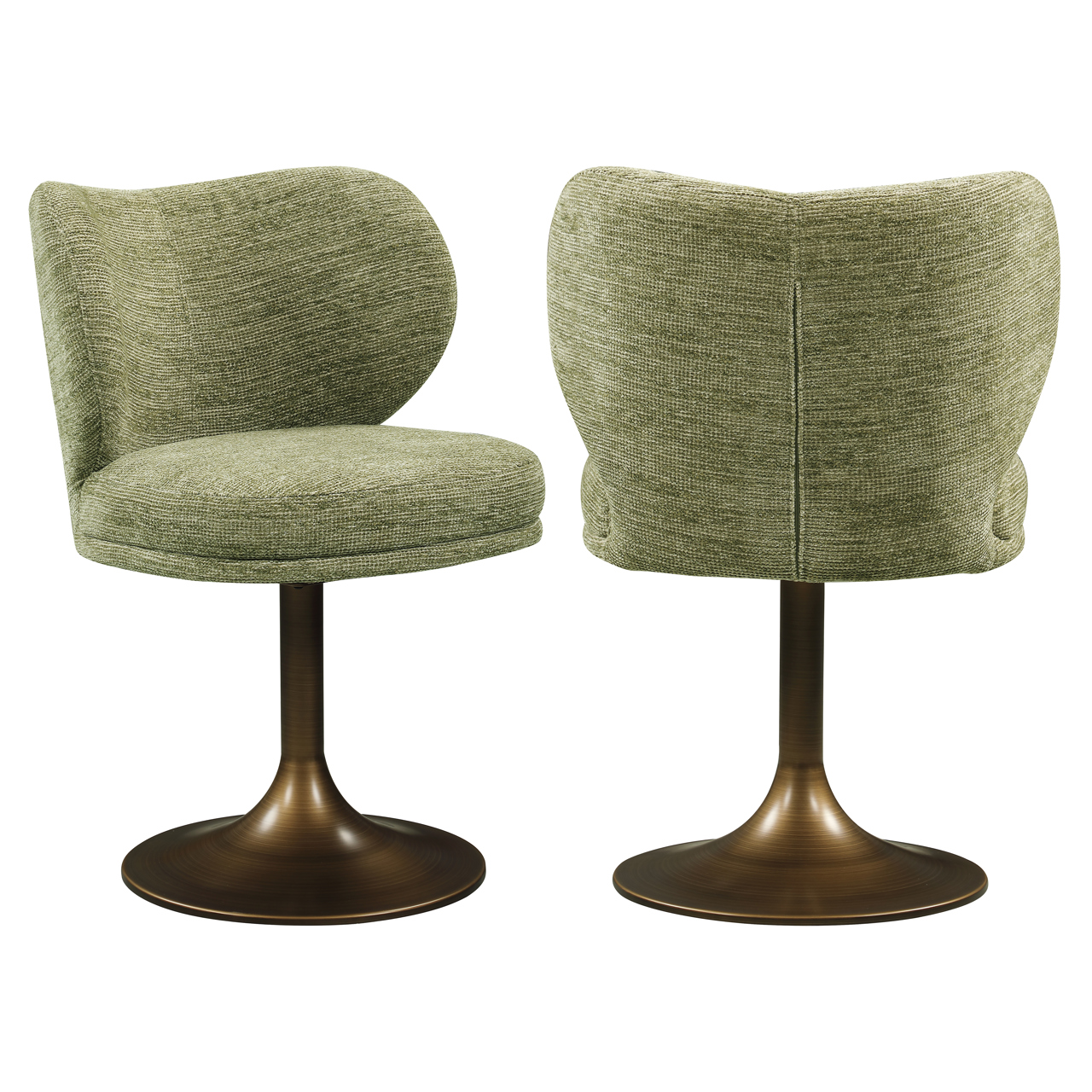 Scaun dining rotativ Amely – confort premium și design modern în nuanțe de cupru și fistic