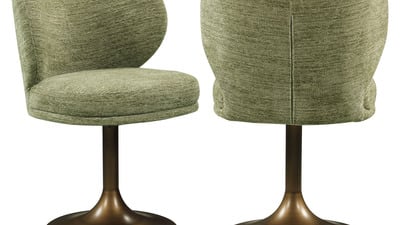 Scaun dining rotativ Amely – confort premium și design modern în nuanțe de cupru și fistic