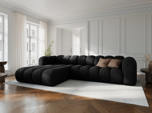 COLTAR MODULAR LUPIN, STANGA, 4 LOCURI, 288 CM, NEGRU 19, TAPITERIE CHENILLE, DESIGN DEOSEBIT