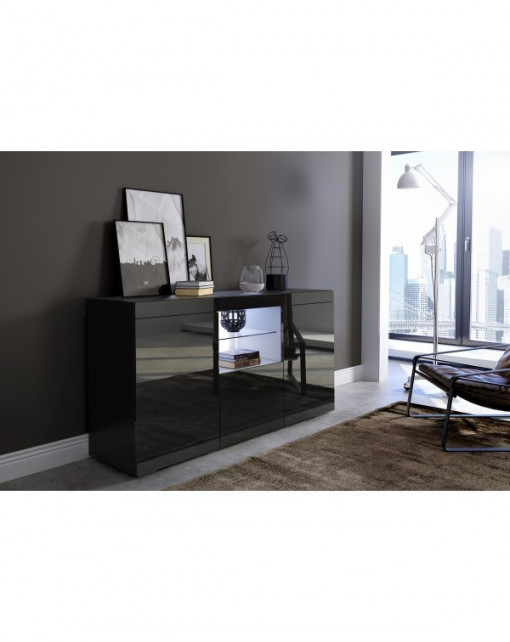 COMODA NEAGRA CU LED SI TELECOMANDA VENICE - DESIGN MODERN