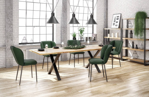 MASA DINING APEX, STEJAR/NEGRU, 140 CM, BLAT DIN LEMN MASIV SI PICIOARE DIN METAL, STIL VINTAGE