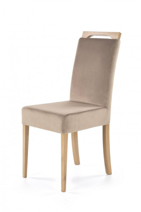 SCAUN DINING CLARION, BEJ MONOLITH 09/STEJAR, CU TAPITERIE DIN STOFA FINA SI PICIOARE DIN LEMN MASIV, STIL CLASIC