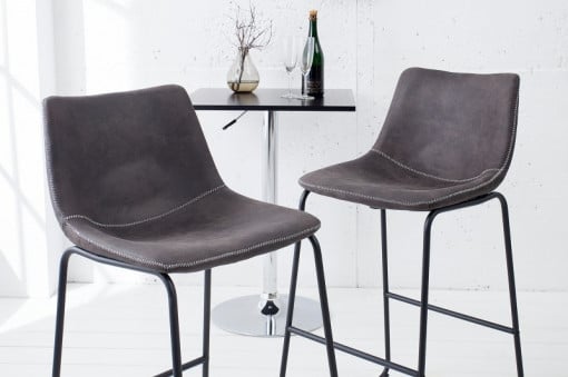 SET 2 SCAUNE DE BAR, GRI VINTAGE, DJANGO, MICROFIBRA, DESIGN VINTAGE