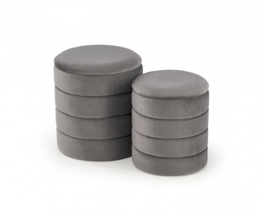 SET 2 TABURETI PACHO, CU SPATIU DE DEPOZITARE, GRI, TAPITERIE DIN CATIFEA, STIL MODERN