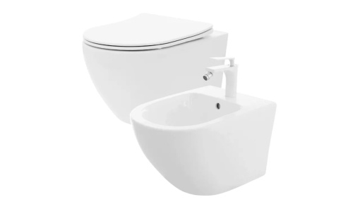 SET VAS DE TOALETA CARLO FLAT MINI+BIDEU CARLO MINI SUSPENDATE, ALB, DIN CERAMICA, CALITATE SUPERIOARA
