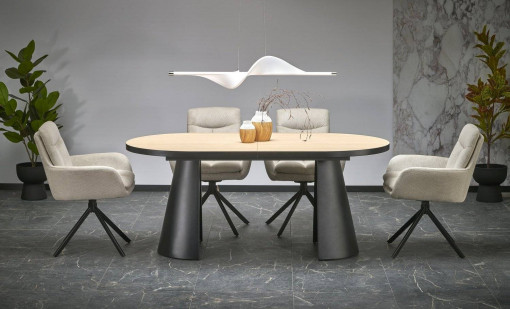 STOC!!! MASA DINING EXTENSIBILA GIACOMO, 180-240 CM, NATURAL/NEGRU, DIN MDF FURNIRUIT SI METAL, STIL MODERN - Img 2