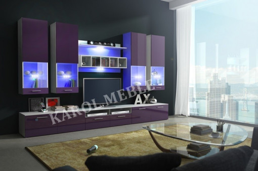 ANSAMBLU TV CU LEDURI ALFA II KM ALB/VIOLET HIGH GLOSS DESIGN MODERN