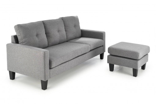 CANAPEA EXTENSIBILA GERSON, CU SUPORT PENTRU PICIOARE, GRI/NEGRU, TAPITERIE DIN STOFA SI POLIPROPILENA, STIL MODERN