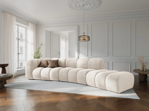 COLTAR SEMIROTUND LUPIN, DREAPTA, 5 LOCURI, 335 CM, BEJ DESCHIS 23, TAPITERIE CHENILLE, DESIGN DEOSEBIT
