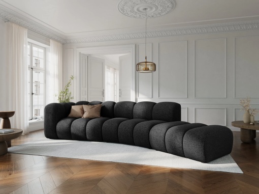 COLTAR SEMIROTUND LUPIN, DREAPTA, 5 LOCURI, 335 CM, NEGRU 19, TAPITERIE CHENILLE, DESIGN DEOSEBIT