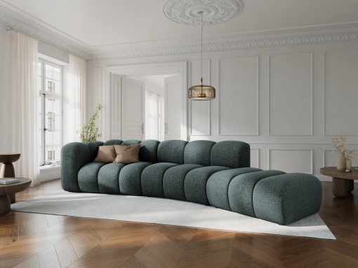 COLTAR SEMIROTUND LUPIN, DREAPTA, 5 LOCURI, 335 CM, VERDE PETROL 78, TAPITERIE CHENILLE, DESIGN DEOSEBIT